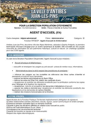 Annonce agent accueil direction population