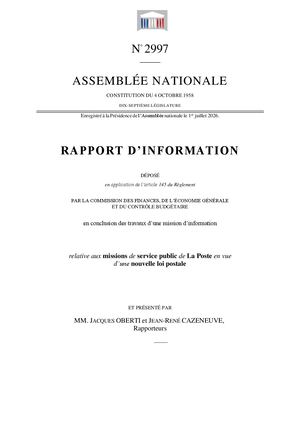 Rapport - Missions de service public de La Poste