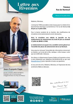 Lettre aux riverains : Travaux Rue de Nanteuil
