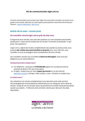 (15) Kit de communication Agirc-Arrco