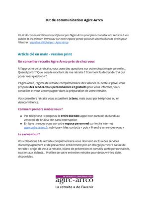 (89) Kit de communication Agirc-Arrco