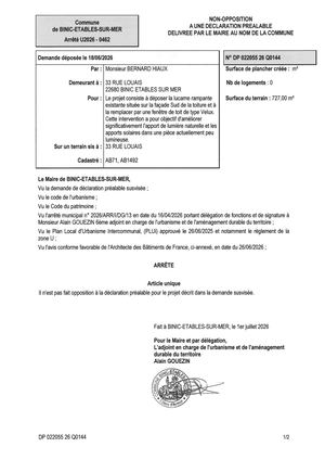 DP 26 Q 0144 - Arrêté