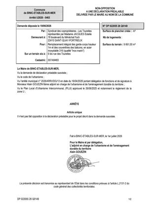 DP 26 Q 0149 - Arrêté