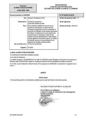 DP 26 Q 0155 - Arrêté