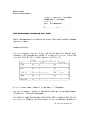 Courrier IT Modification Horaires Collectifs