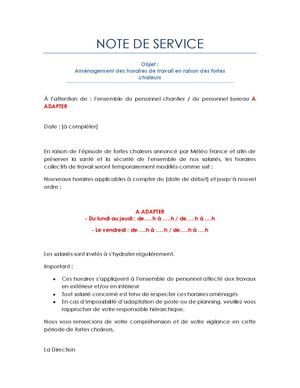 Note De Service Aménagement Horaires Fortes Chaleurs