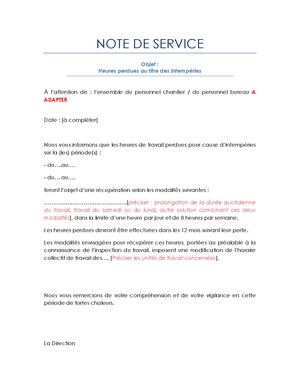 Note De Service Heures Perdues