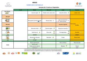 Menu Enfants Ecoles - Du 31/08 Au 16/10 2026