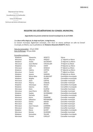 Délibérations du Conseil municipal du 29 06 2026