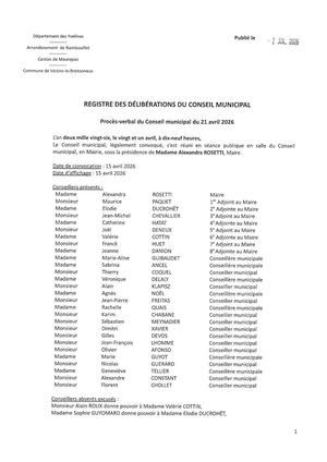 Procès verbal du Conseil municipal du 21 04 2026