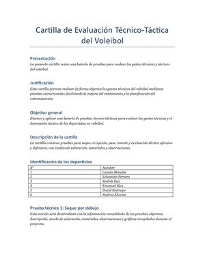 Cartilla Evaluacion Tecnico Tactica Voleibol
