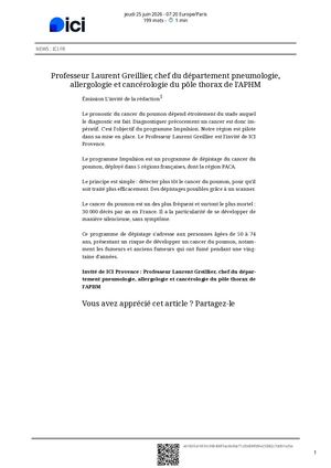 Ici Fr Professeur Laurent Greillier, Chef Du Département Pneumologie, Allergologie Et Cancérologie Du Pôle -25062026