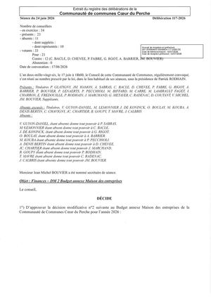 Délib 117 2026 - Finances - Décision Modificative N 2 Budget Maison Des Entreprises VISEE