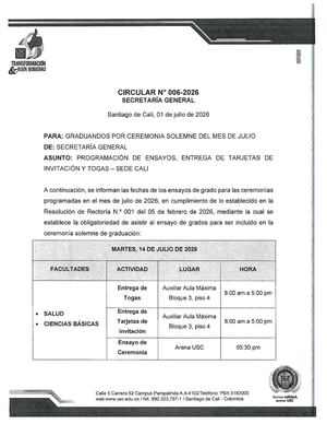 Circular N° 006 - Ensayos Grados Julio 2026 - Sede Cali