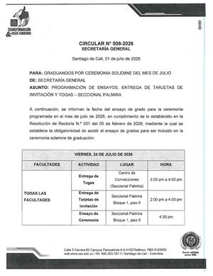 Circular N° 008 - Ensayos Grados Julio 2026 - Seccional Palmira
