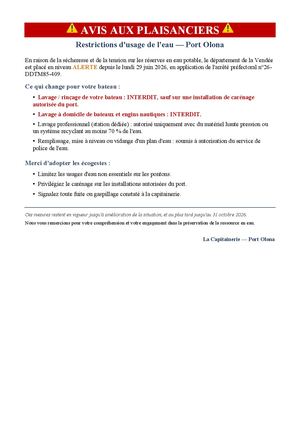 Avis Plaisanciers Restriction Eau
