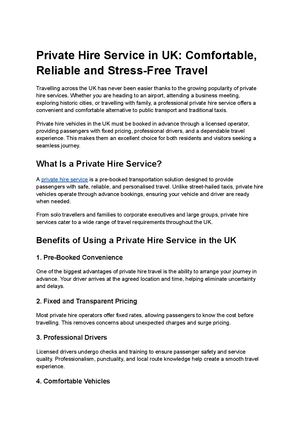 Private Hire Service In Uk Comfortable, Reliable And Stress Free Travel