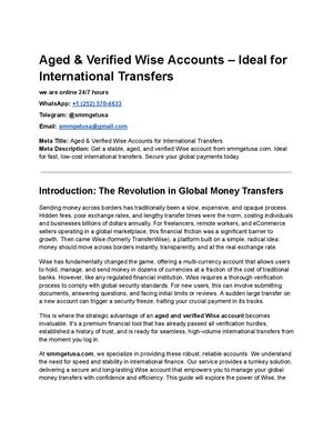 Aged & Verified Wise Accounts – Ideal For International Transfers