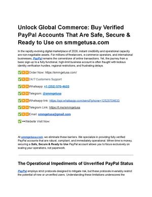 Unlock Global Commerce Buy Verified Pay Pal Accounts That Are Safe, Secure & Ready To Use On Smmgetusa