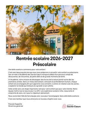 Rentrée Préscolaire 2026 Groupe B