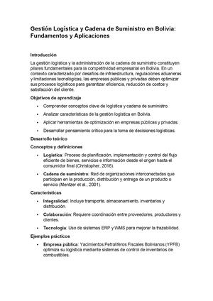 Gestión Logística Y Cadena De Suministro En Bolivia