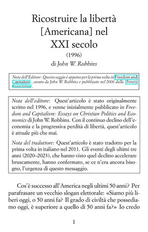 Ricostruire la libertà [americana] nel XXI secolo
