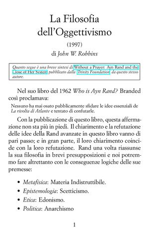La Filosofia dell'Oggettivismo