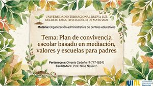 Plan de convivencia escolar basado en mediación, valores y escuelas para padres.