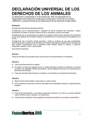 Declaracion Universal de los Derechos de los Animales 1978