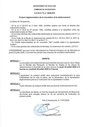 Arrêté Place De L'église 24 25 Juillet