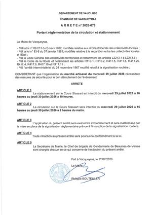 Arrêté Marché Artisanal 29 Juillet