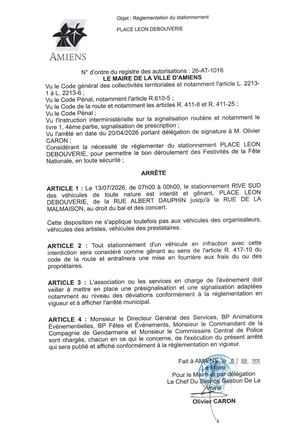 26 AT 1016 Réglementation Du Stationnement Place Leon Debouverie Le 13 07 2026 - Publiée Le 03 07 2026