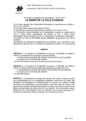 26 AT 1015 Réglementation De La Circulation Rue De Cagny Et Rue Jules Guesde Du 31 08 2026 Au 11 09 2026- Publiée Le 03 07 2026