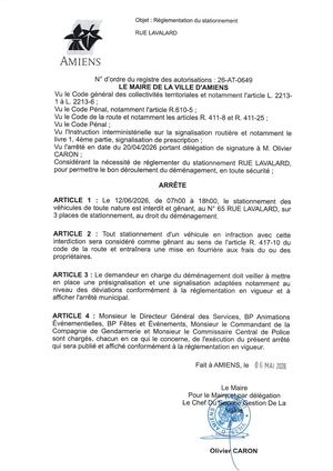26 AT 0649 Réglementation Du Stationnement Rue Lavalard Le 12 06 2026- Publiée Le 03 07 2026