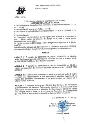26 AT 0660 Réglementation De La Circulation Rue Des Otages Du 22 06 2026 Au 26 06 2026 - Publiée Le 03 07 2026