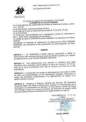 26 AT 0634 Réglementation Du Stationnement  Rue Edmond Rostand Du 25 06 2026 Au 26 06 2026   - Publiée Le 03 07 2026