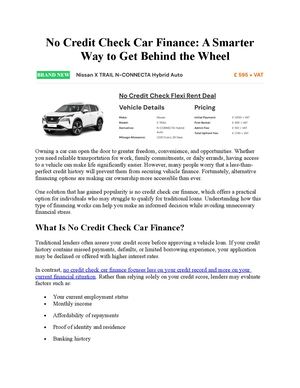 Discover The Benefits Of No Credit Check Car Finance