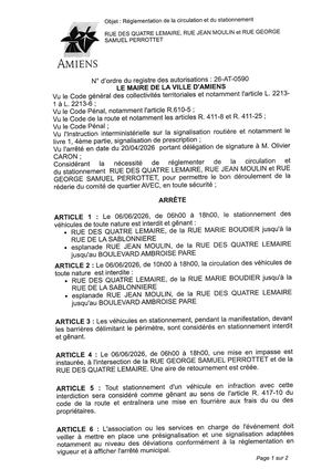 26 AT 0590 Réglementation Du Stationnement De La Circulation Rue Des Quatre Lemaire & Autres Réderie Le 06 06 2026 - Publiée Le 02 07 2026