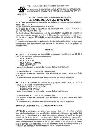 26 AT 0629 Réglementation Du Stationnement De La Circulation Rue De Paris Rue Le Notre & Autres Le 04 05 2026 Au 18 05 2026 - Publiée Le 02 07 2026