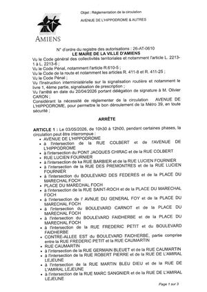 26 AT 0610 Réglementation Du Stationnement De La Circulation Avenue De L'hippodrome & Autres Le 03 05 2026 - Publiée Le 02 07 2026