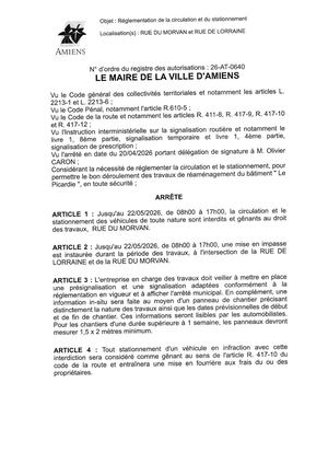 26 AT 0640 Réglementation Du Stationnement De La Circulation Rue De Morvan Et Rue De Lorraine Jusqu'au 22 05 2026 - Publiée Le 02 07 2026