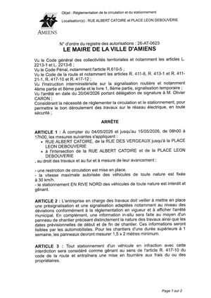 26 AT 0623 Réglementation Du Stationnement De La Circulation Rue Albert Catoire Et Place Leon Debouverie Du 04 05 2026 Au 15 05 2026  - Publiée Le 02 07 2026