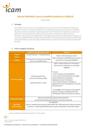 2026 Icam Coll Modalités De Candidature, Allocations, Critères D’attribution Bourse Erasmus+