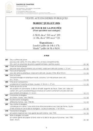 07/07/2026 - Chartres - Autour De La Poupee (vente Spécialisée Sans Catalogue)