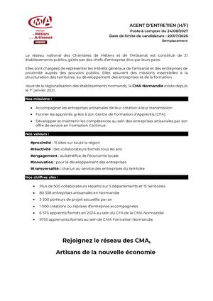 Offre Agent D'entretien Coutances 2026
