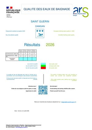 Qualité des eaux de baignade - 29 juin 2026