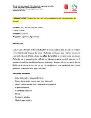 Laboratorio 7 Curva De Retención De Humedad Del Suelo