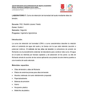 Laboratorio 7 Curva De Retención De Humedad Del Suelo