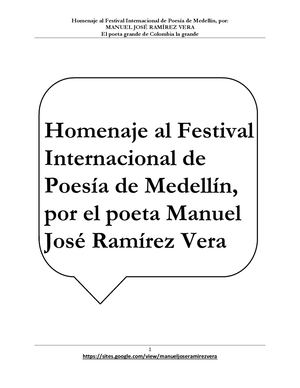 Homenaje Al Festival Internacional De Poesía De Medellín, Por El Poeta Manuel José Ramírez Vera