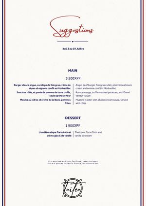 Menu 14 Juillet Suggestions